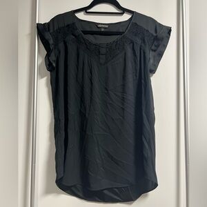 Express Women's Elegant Black Blouse with Lace Accents